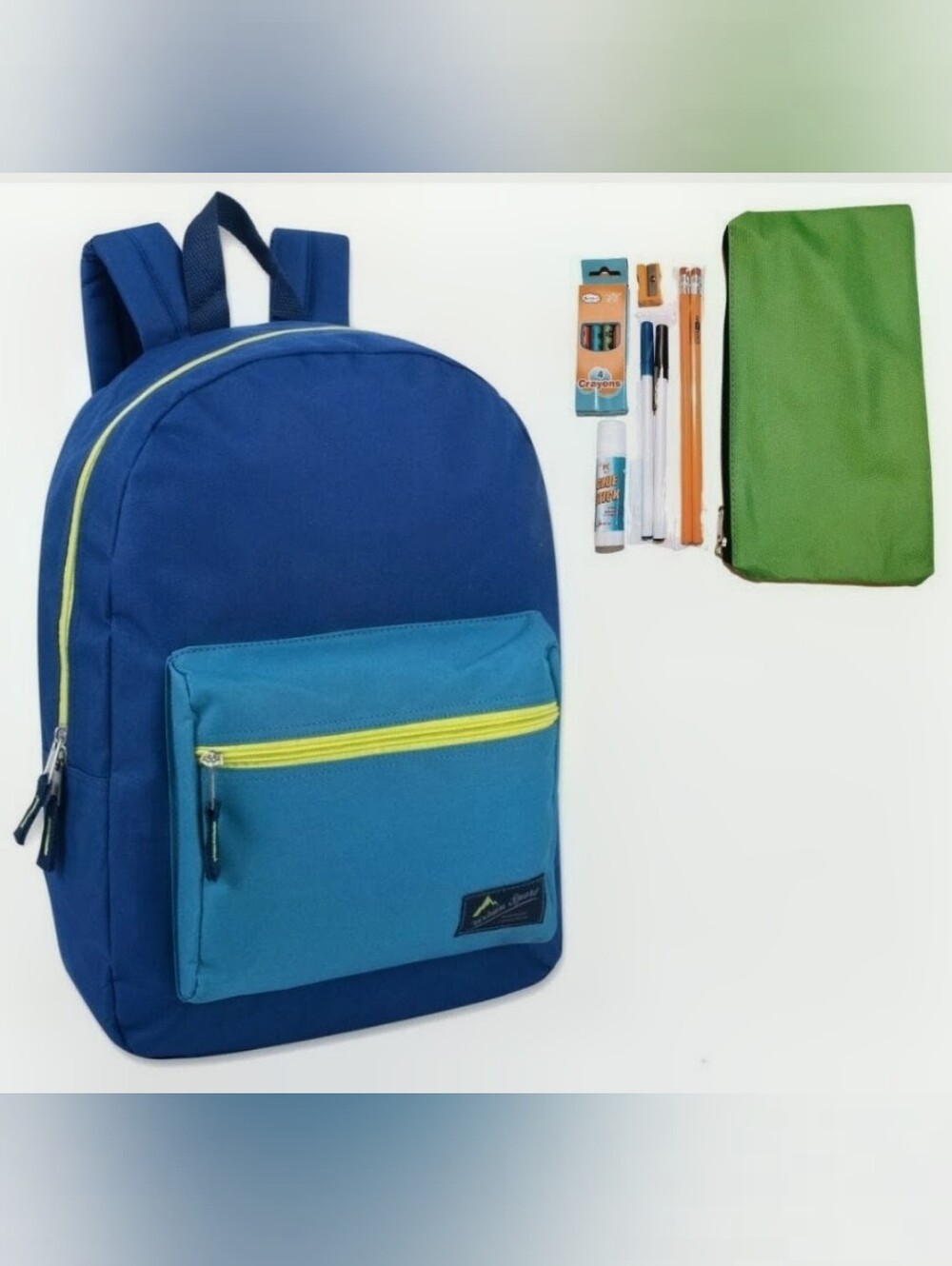 Kids Two-Tone Blue Casual Backpack with Front Pocket & FREE Pencil Case